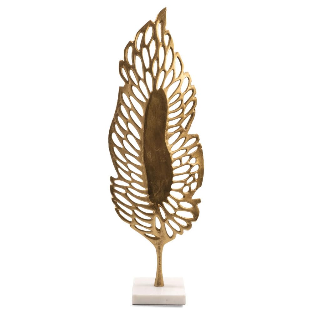 Modern Day Accents 3744 Primavera Tall Golden Leaf Sculpture, Gold Home Decor Accent with White Marble Base, Nature Decor, Unique Tabletop Decor for Living Room, Bedroom, Office, or Kitchen, 27.5" H