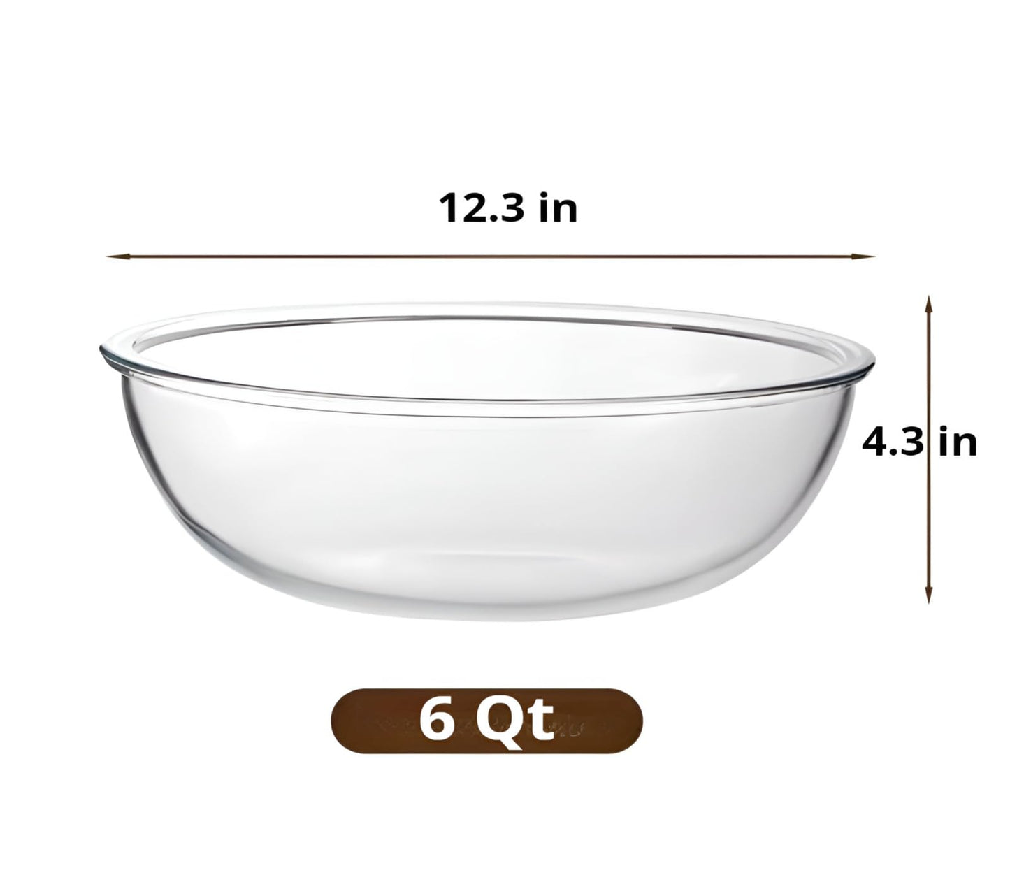 Jsshliom 12.3in Wide 6Qt Extra Large Glass Bowl,Glass Salad Bowl Mixing Bowl for Sourdough Bread Dough Making Marinating Meat,Serving Fruit Bowl on Kitchen Countertop for Party,Pasta Dish, Clear