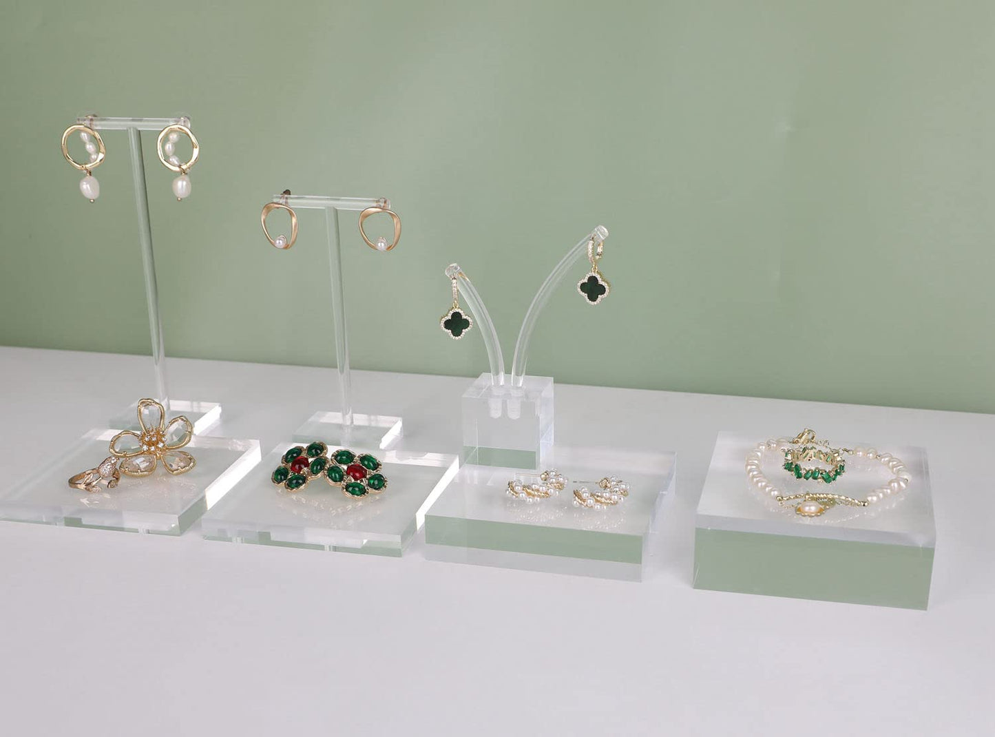 GemeShou Transparent jewelry risers for selling, Acrylic risers for earring display, clear block ring riser tray for online business Photography【3.15 L x3.15 W x0.79 H inch】