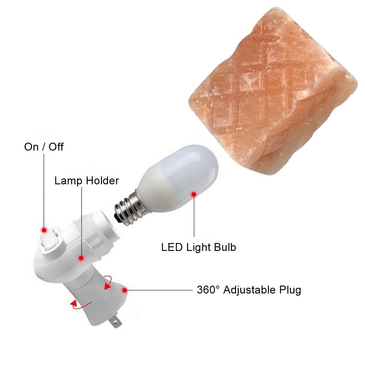 BAUKON Himalayan Salt Night Light, Natural Crystal Lamp Natural Negative Ionizer Night Lights with LED Bulb, 360° Adjustable Plug