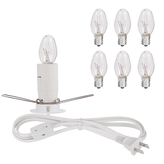 SCOMX WhiteHimalayan Salt Lamp Cord with Gear Switch，Original Replacement Cord with Base Assembly with E12 Socket，Christmas Light Bulb,Himalayan Salt Lampsand with 6 Free Bulbs for Salt Lamp
