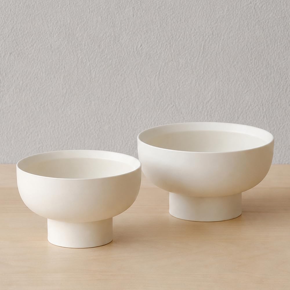 WENSHUO High-foot Deep Fruit Bowl, Ceramic Pedestal Decorative Bowl, Round Bowl for Salad, 5.5" Small Size, Matte Crème (Matte Crème, 5.5")