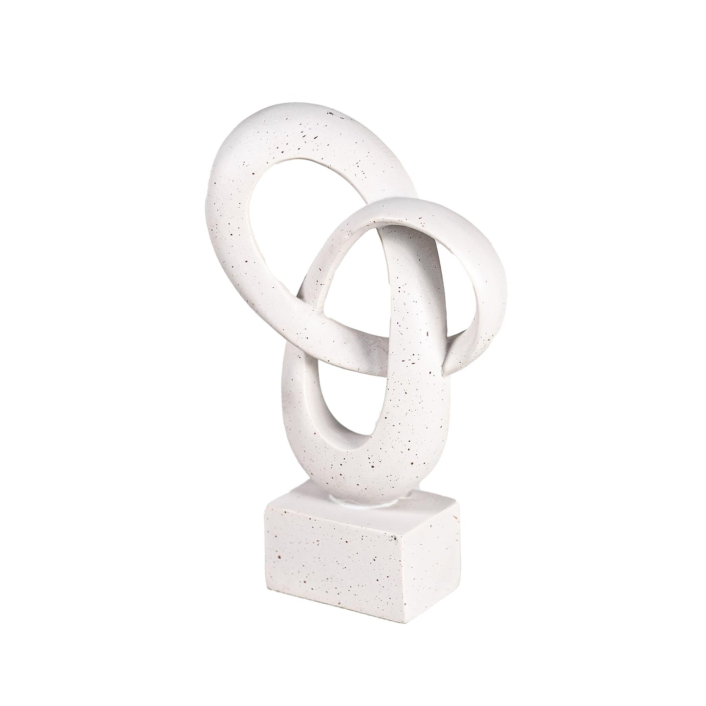 WeiRanHuiWu Abstract Interlocking Rings Sculpture, White Speckled Resin, 9.45in Tall, Modern Decor on Square Base