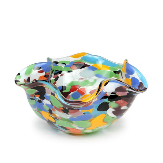 Ca D Oro Murano Style Decorative Colored Glass Bowl Confetti Effect Hand Blown Art Glass Crystal for Home, Room Decoration and Centerpiece - Waved