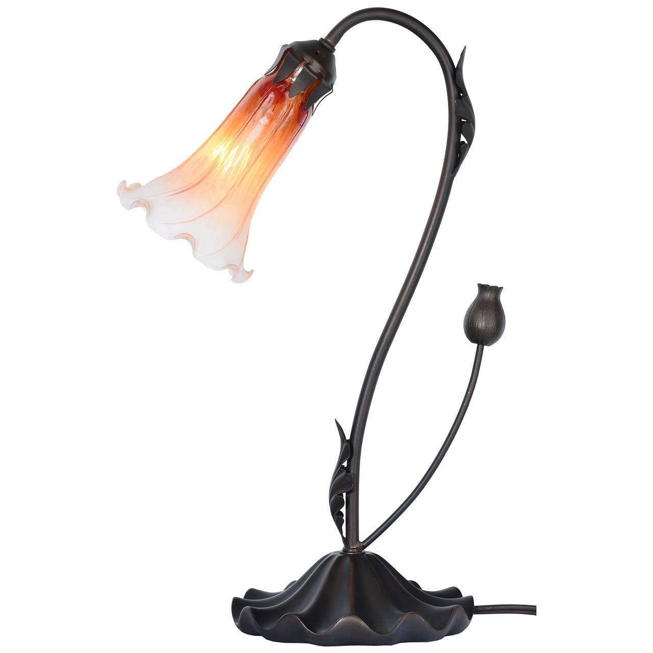 Bieye L10697 Lily Flower Blown Glass Accent Table Lamp for Living Room Bedroom Decoration (1-Light, Orange)