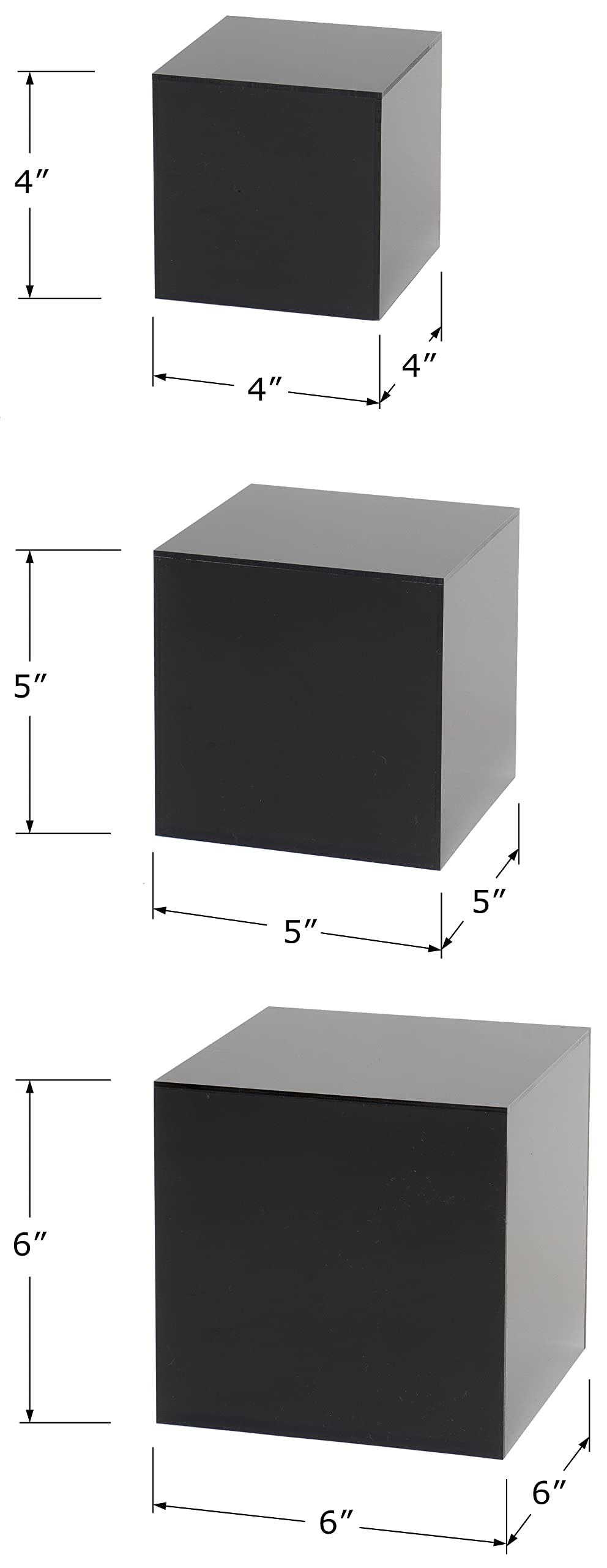 Red Co. Set of 3 Glossy Black Acrylic Cube Display Nesting Riser Stands with Hollow Bottoms - 2-Pack