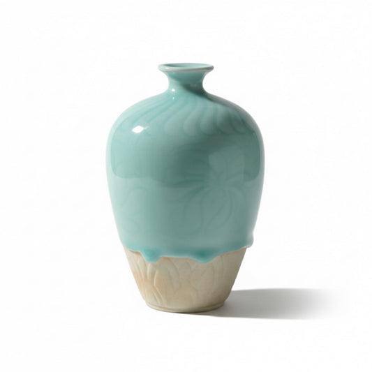 Flower Vase, 7” Handmade Celadon Bud Vase, Jade Green Ceramic Vase for Shelf Decor, Japandi Decor, Small Vase for Single Stem, Anniversary Present for Wife
