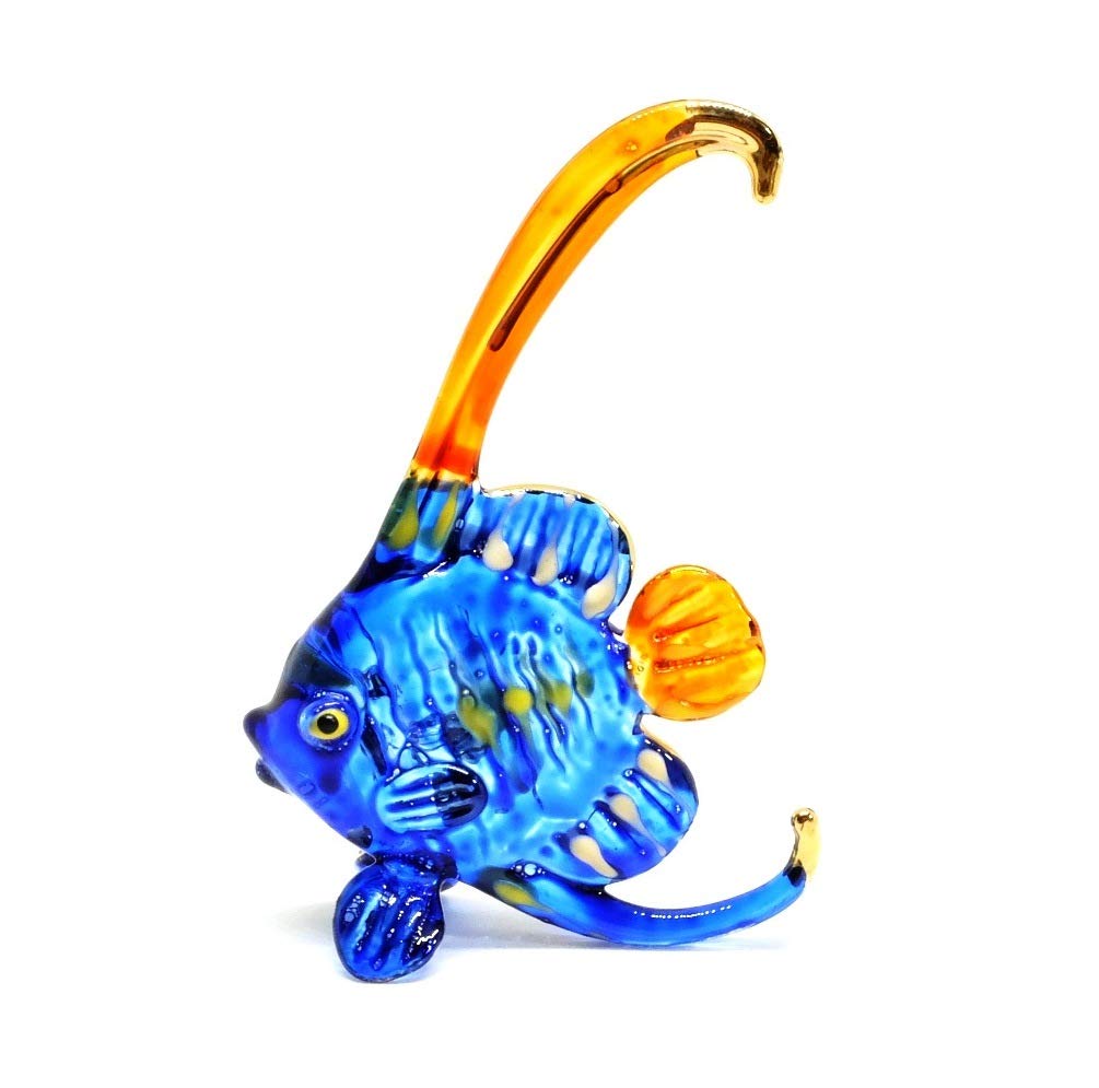 Handmade 3" Bannerfish Fish Blown Glass Figurine Art, Cool Stuff, Miniature Animals, Home or Garden Decor Gift Ideas (Blue No.2)