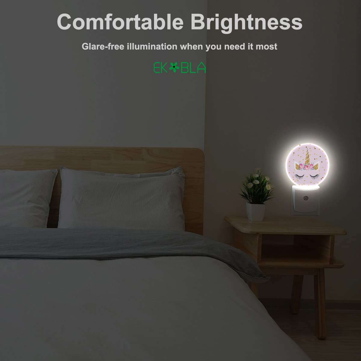 EKOBLA Unicorn Night Light, Pink and Gold Polka Dot Night Lights Plug Into Wall with Dusk to Dawn Sensor for Teen Girls Gift