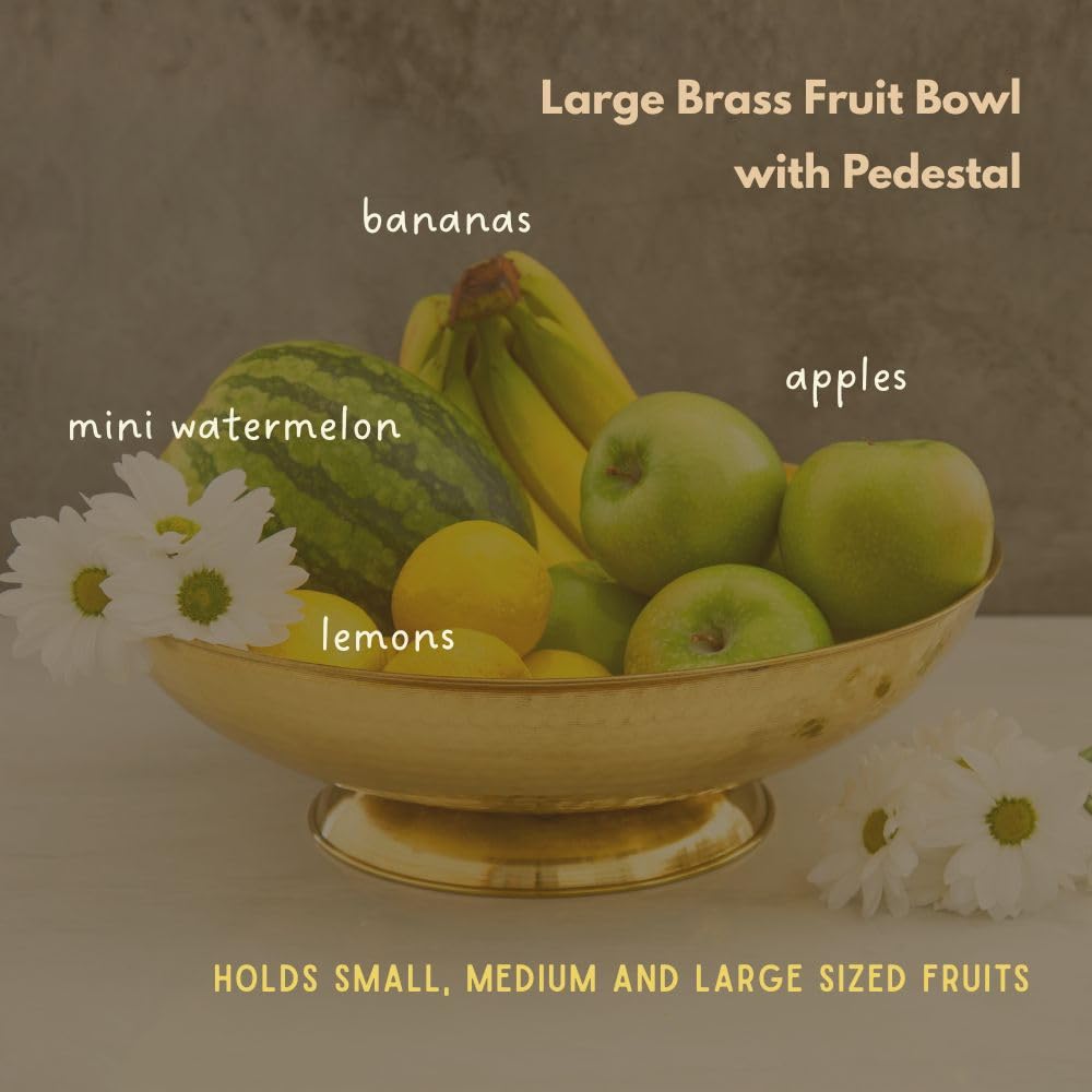 Cook Eat Serve Craft Fruit Bowl with Pesdestal for Kitchen Counter, Decorative Bowl, Copper, Brass (Brass Large)