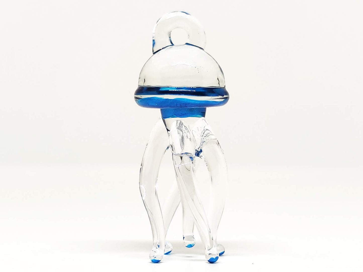Sansukjai Jellyfish Tiny Figurines Blown Glass Art Hand Painted Sea Animals Collectible Gift Decorate Ornament (Clear Blue)