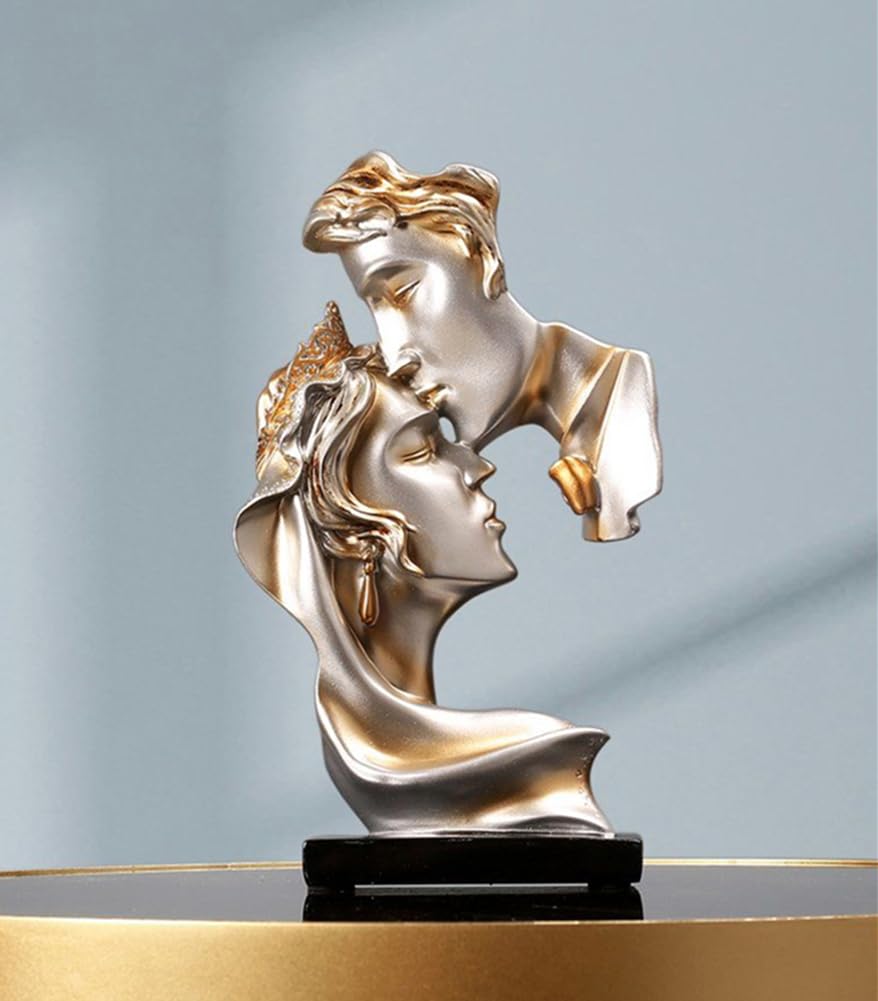 JXCBXJ Couples Kiss Sculpture,Abstract Art Couple Sculpture Home Furnishing Resin Statue Decoration Romantic Statue Used for Home Decoration, Wedding, Gift. (Grey)