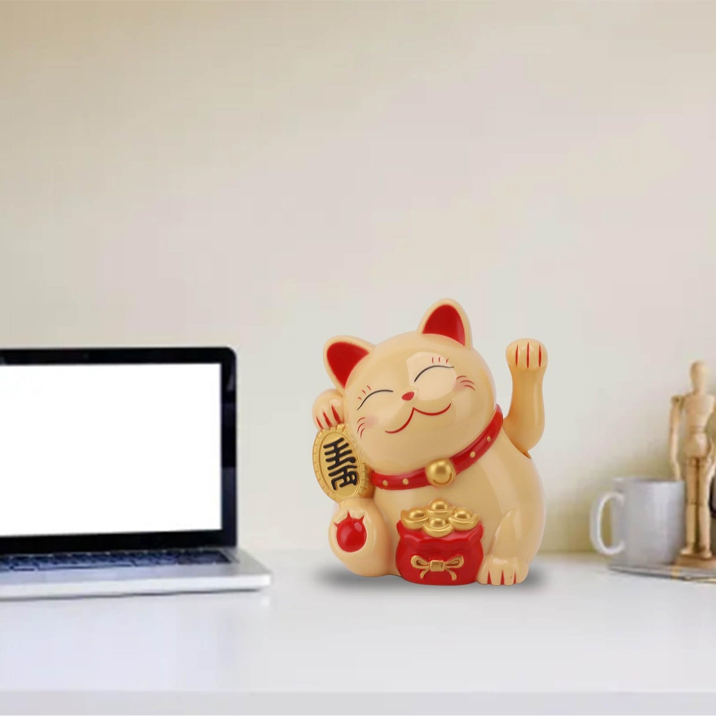 Jwthee Lucky Cat Waving Arm, 5.5in Electric Waving Lucky Fortune Cat Battery Operated Maneki Neko Chinese Waving Cat Cute Home Office Car Feng Shui Decor for Fortune Money and Good Luck