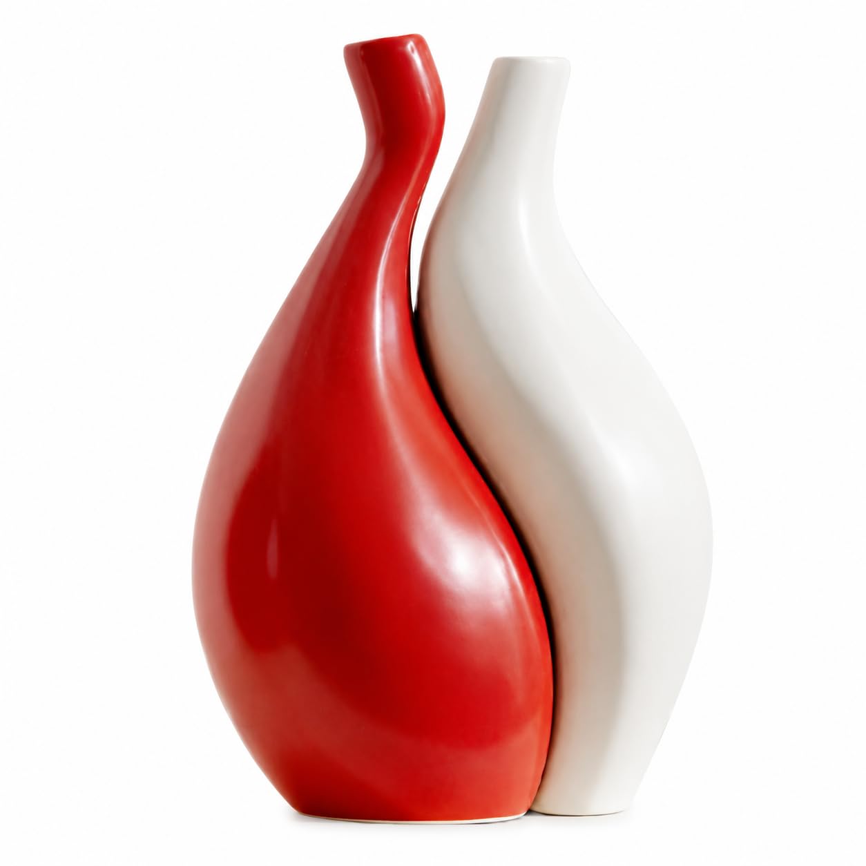 XGZY Simple Modern Art Red and White Ceramic Vase, Flower Vase Home Decor for Room, Bedroom, Office Desk, Entryway Table, Farmhouse, Coffee Table, Shelf, House Warming Gifts