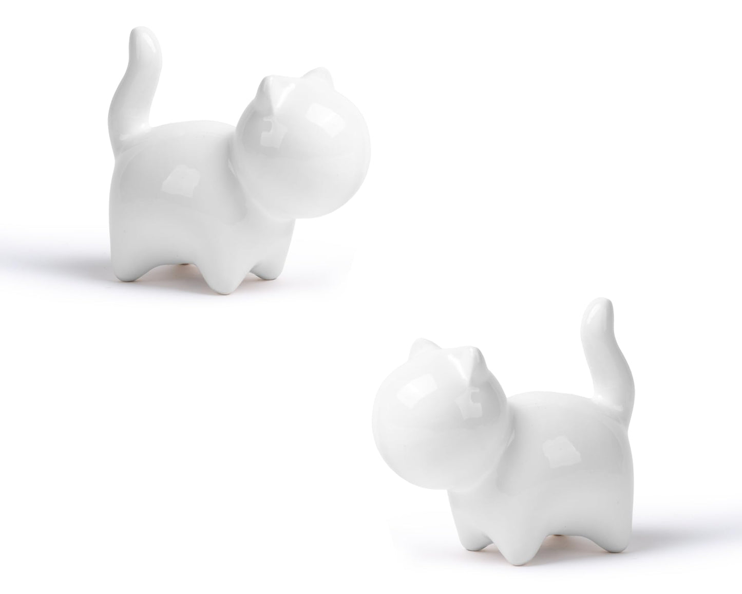 HORTIX 2-Pack Small Ceramic Cat Statues, 3 Inch Cute Kitty Knick Knacks for Home Office Shelf Desk Coffee Table Decoration, Housewarming Gift, White
