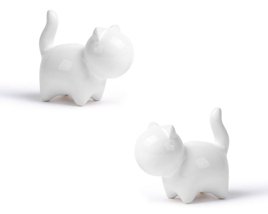 HORTIX 2-Pack Small Ceramic Cat Statues, 3 Inch Cute Kitty Knick Knacks for Home Office Shelf Desk Coffee Table Decoration, Housewarming Gift, White