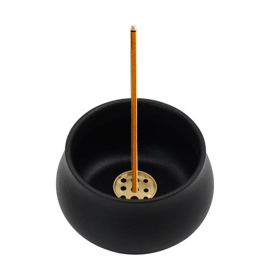MrMrKura Ceramic Incense Holder for Sticks, Incense Burner Holder Ash Catcher with Non-Slip Pads, Incense Stick Holder for Unique Home Decor/Meditation/Yoga/Gift (Black)