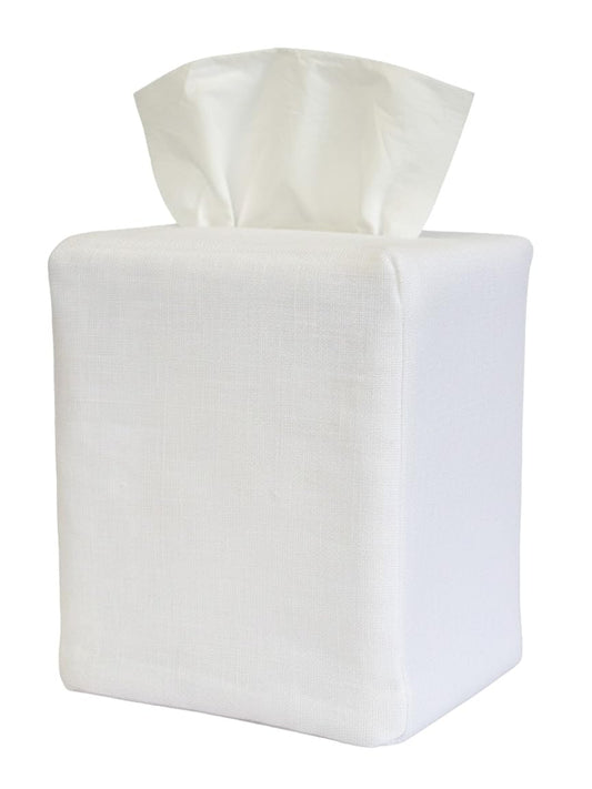 Jacaranda Living Square Tissue Box Cover, Linen/Cotton Fabric Tissue Holder, Decorative Cloth Tissue Cube Cover Tissue Box Cover, White Linen, Plain
