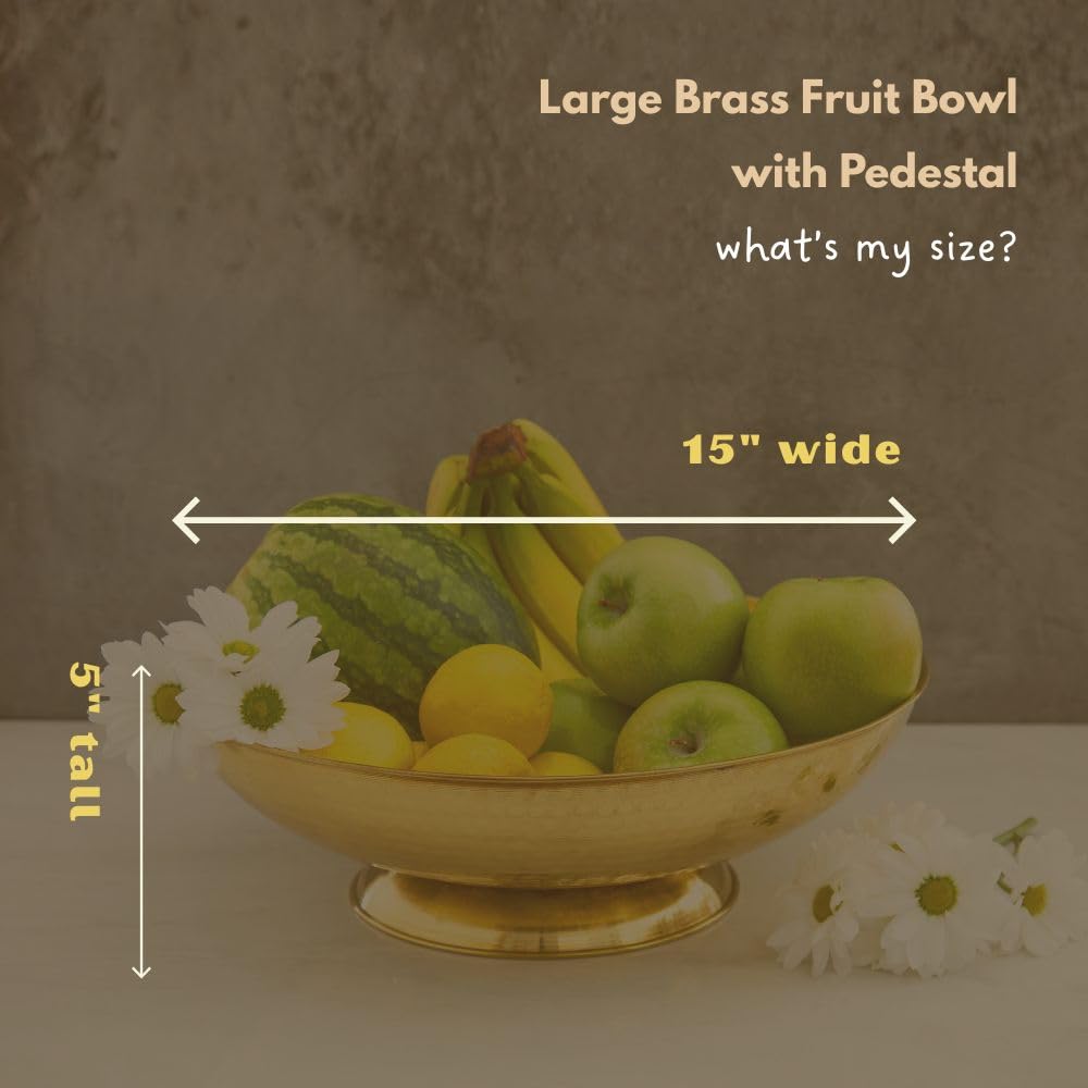 Cook Eat Serve Craft Fruit Bowl with Pesdestal for Kitchen Counter, Decorative Bowl, Copper, Brass (Brass Large)