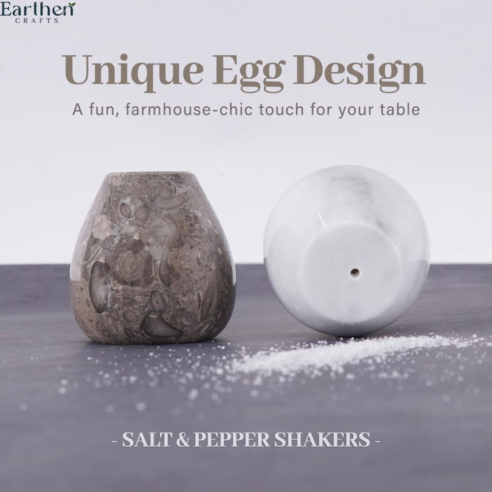 Earthen Crafts Marble Salt and Pepper Shakers Set of 2 Oceanic & White 2.3" Salt & Sugar Container, Seasoning Spice Jars For Modern Kitchen Decor, Dining Table Countertop Accessory