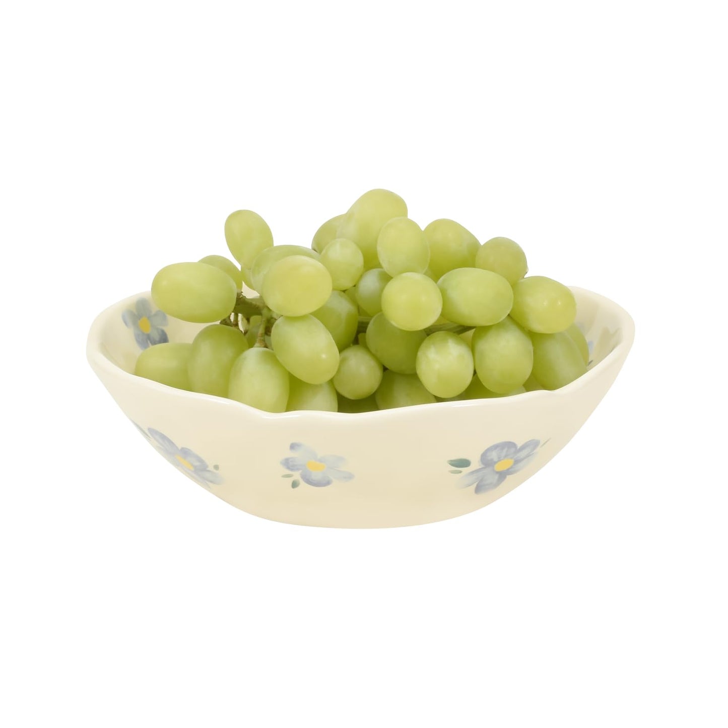 Koythin Salad Bowls, Cute Blue Flower Ceramic Candy Bowls, Cream Yellow Serving Bowl for Pasta, Cereal, Fruit, Soup, Rice, Dishwasher and Microwave Safe (Blue Flower Set of 1)