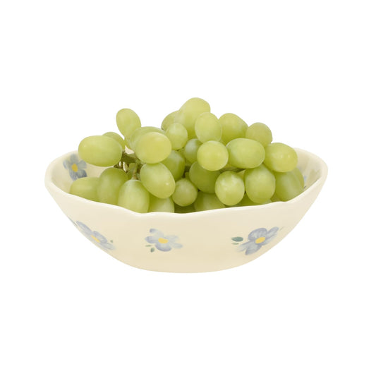 Koythin Salad Bowls, Cute Blue Flower Ceramic Candy Bowls, Cream Yellow Serving Bowl for Pasta, Cereal, Fruit, Soup, Rice, Dishwasher and Microwave Safe (Blue Flower Set of 1)