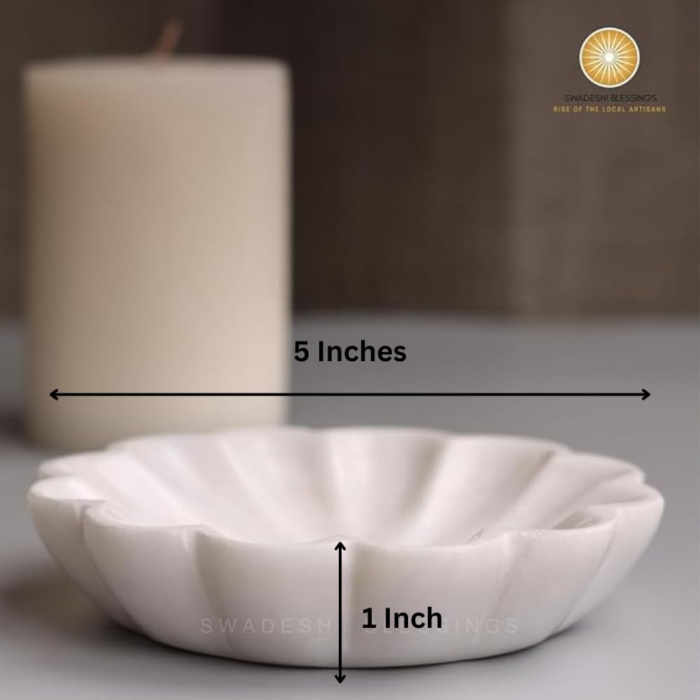 Handcrafted Marble Jewelry Tray, Decorative Trinket Dish for Rings Earrings Necklace Bracelet, Key Bowl, Ideal Gift for Mother Sister Daughter Friends, Birthday Wedding Christmas 5"