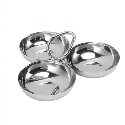 Leopacat Stainless Steel Snack Plate, Cluster Serving Bowls Connected 3 In 1 Fruit Bowl Plate Reusable Dessert Plates for Fridge Simple Tray Portable Home Kitchen Party Candy（ Ring style)
