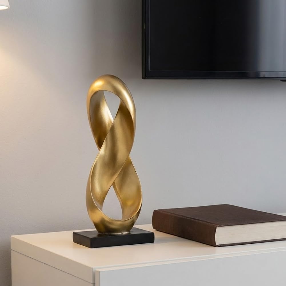 XIYOUQI Large Gold Knot Decor Statue 14.6in Tall, Resin Geometric Tabletop Sculpture for Coffee Table, Gold Statue Decor for Shelves Mantel, Modern Decorative Object Home Accent