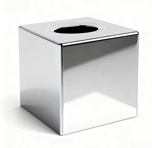 ABS Plastic Square Tissue Box Cover Facial Tissue Holder Silver Square Holder for Bathroom Vanity Countertops Bedroom Dresser Night Stand 5.38X5.38X5.11In Non-Stainless Steel