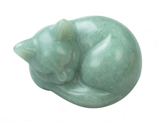 IBWell Small Crystal Cat Figurines Cat Decor for Desk Home Office Healing Cat Statue for Cat Lovers Cute Cat Decoration for Men Women Crystals and Stones Sleeping Cat Decor - Green Tung Ling