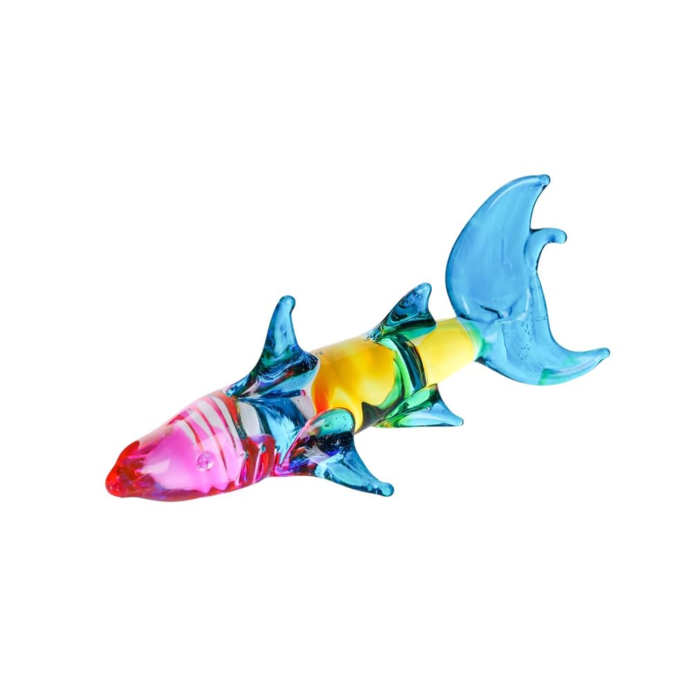 M Audomsak Art Glass Blown Animal Figurine Shark Colorful Animals Collection Gift Collectibles and Table Accessories.