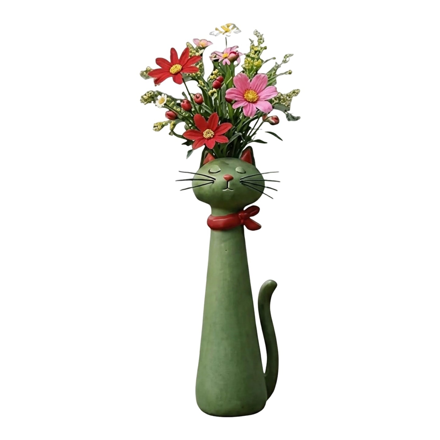 Quirky Cat Vase, Funny Cat Paw Vase for Desk and Shelf Decor, Unique Flower Vase for Small Bouquets, Whimsical Cat Planter in Green