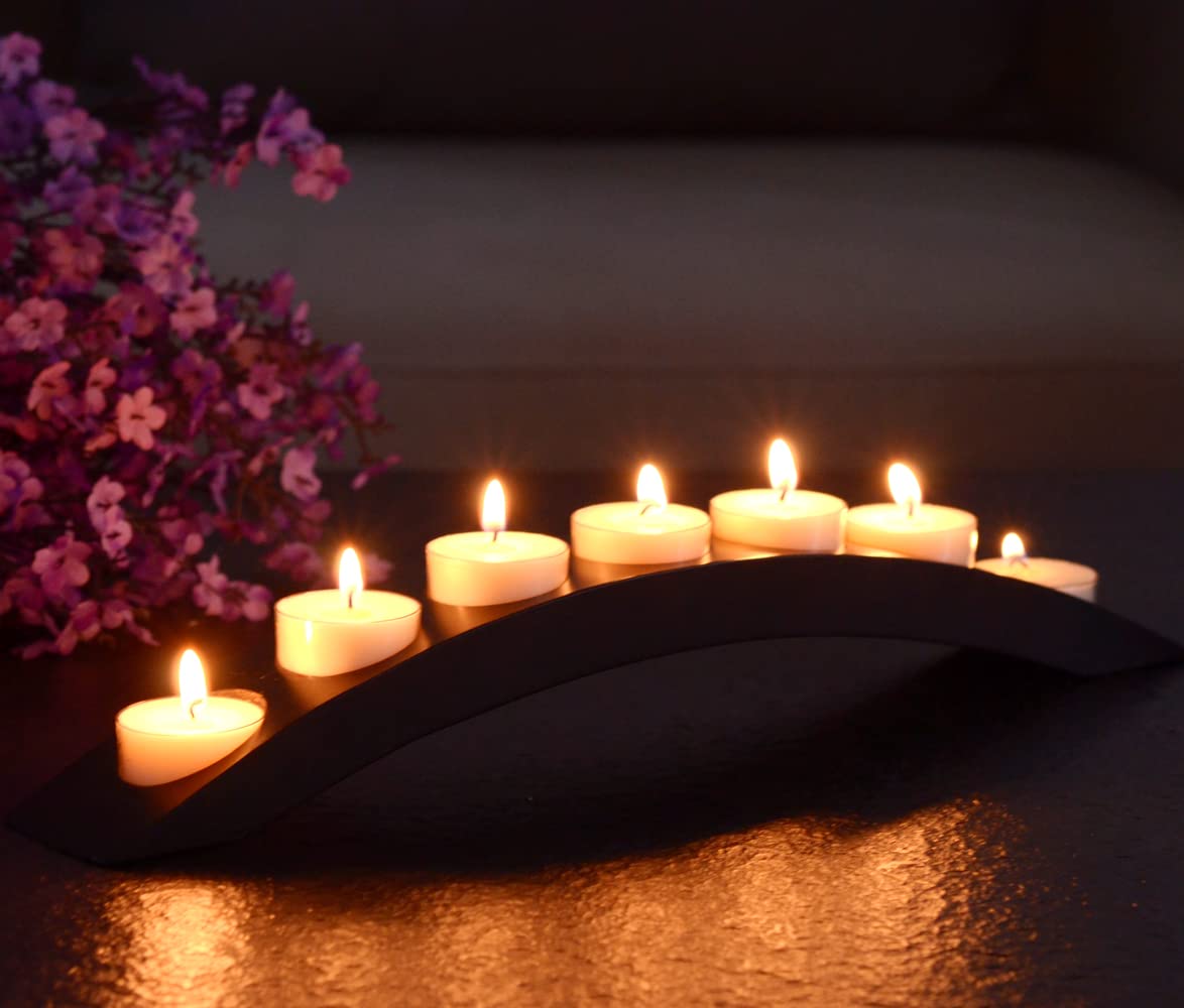 7 in 1 Arch Tea Candle Holder, Black Wooden Bridge Candle Stand, Candelabra Tealight Candle Holder for Coffee Table - 2 PCS