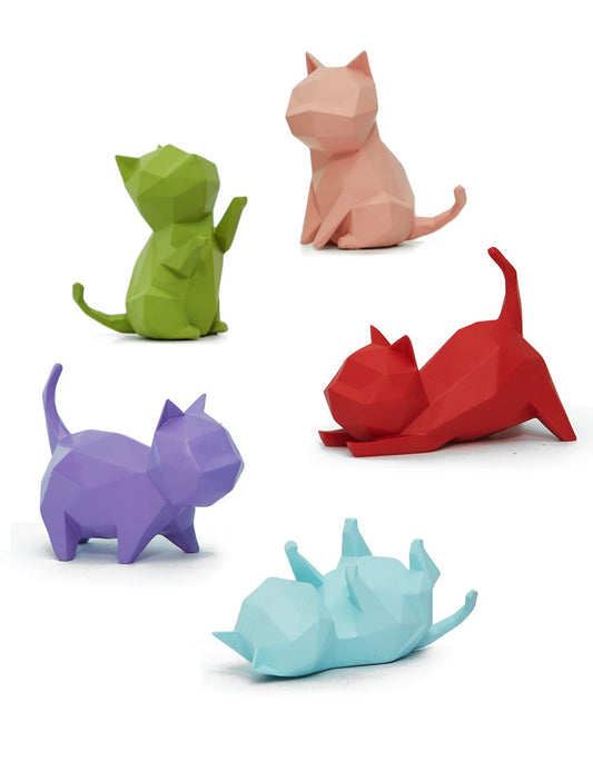 HAUCOZE 5pcs Cat Sculpture Statue Geometric Figurine Modern Home Decor Table Centerpiece Gift for Bedroom Living Room Office