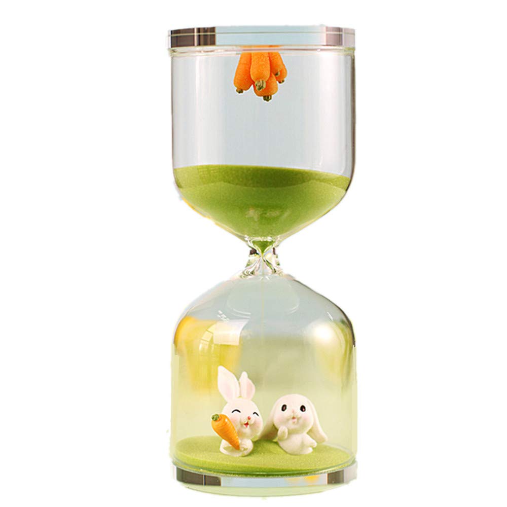 Falytemow 30 Minutes Hourglass with Carrots and Rabbits Green Sand Timer Desktop Decoration for Kitchen School Teaching