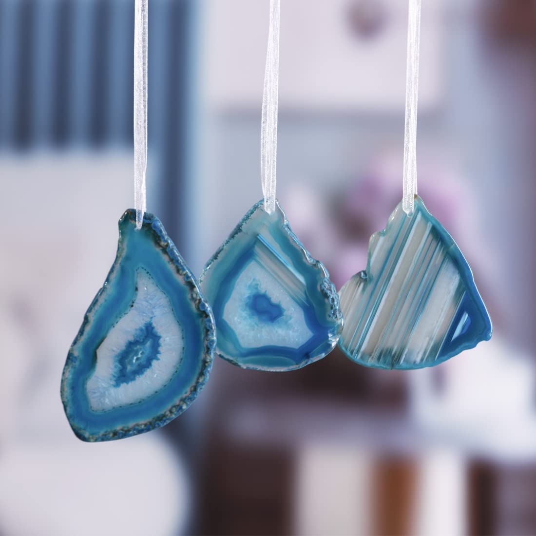 YGLINE Agate Slice Ornaments Christmas Tree Decoration Dangle Drop Hanging Decor 3pcs (Blue)