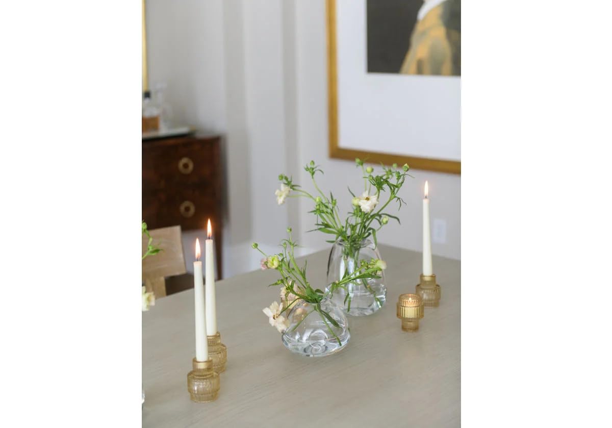 Handblown Clear Glass Dimpled Vase - by Alice Lane Home Collection - Elegant Home Decor Vase for Fresh & Faux Flowers, Table Centerpiece, Mantel, Office - Small