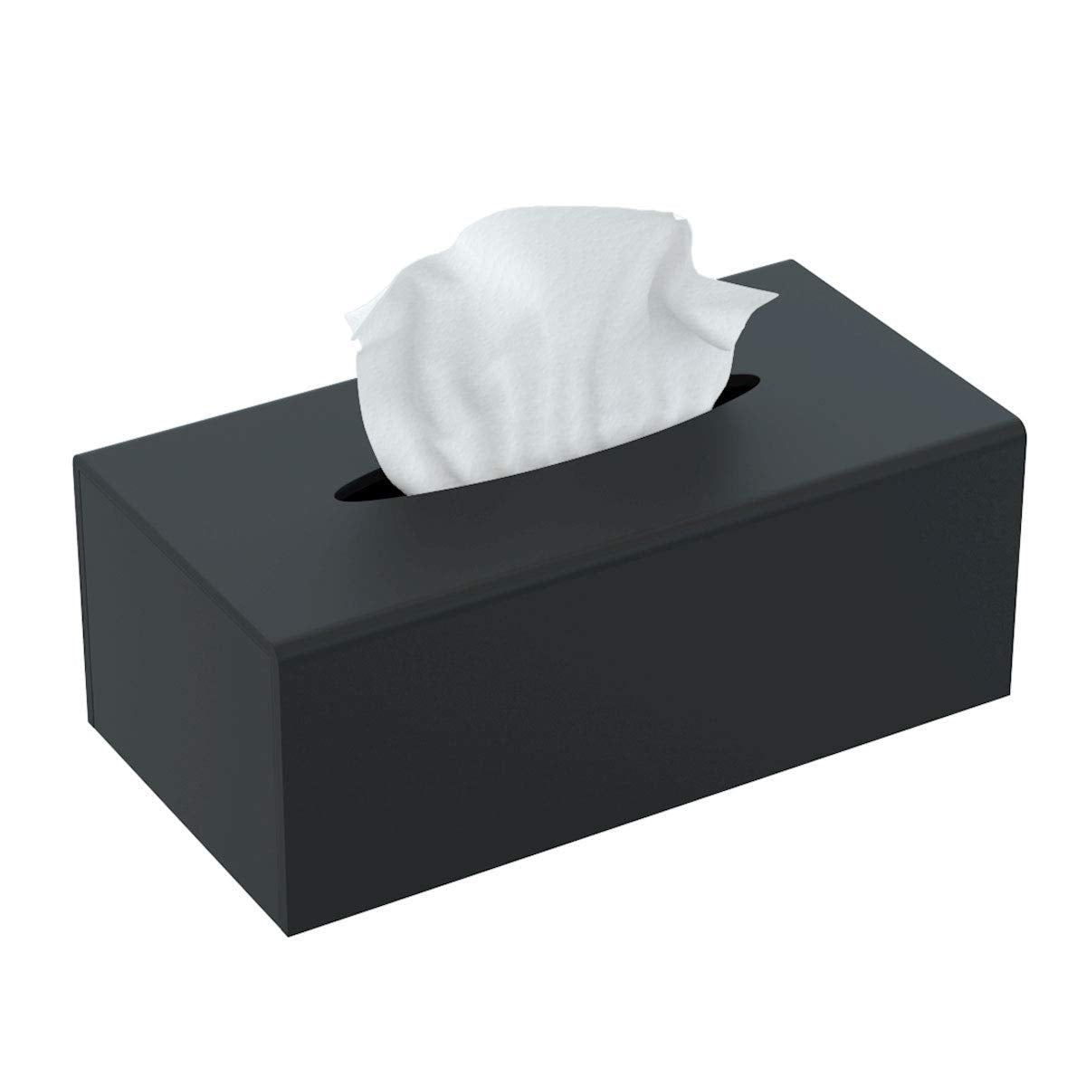 FEMELI Acrylic Tissue Box Cover Rectangular - Matte Solid Cube Napkin Holder with Magnetic Bottom, Modern Decorative Facial Paper Dispenser for Bathroom, Bedroom, Kitchen - Black