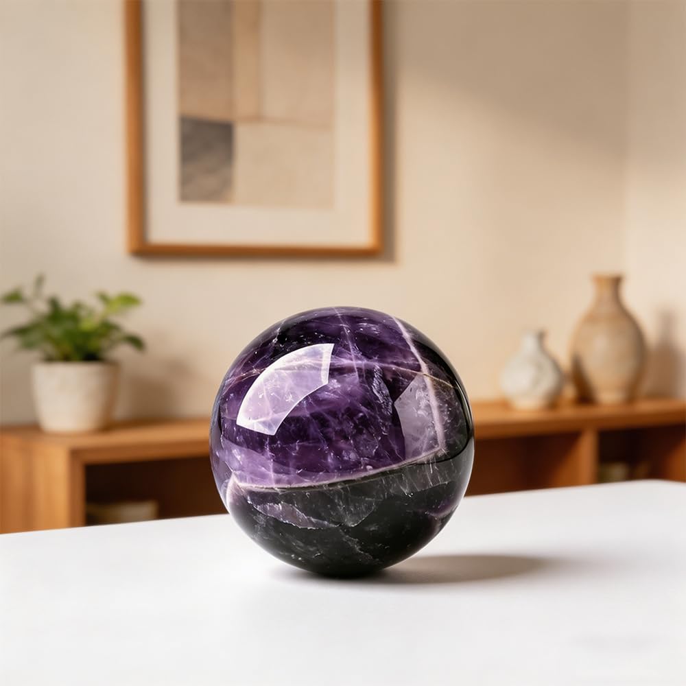 1.97-2.36inch/5-6cm Natural Amethyst Crystal Ball, Hand Polished Purple Quartz Sphere, Reiki Healing Decorative Sphere, Chakra Energy Stone Crafts, Feng Shui Home Desktop Ornament, Crystal Collectible