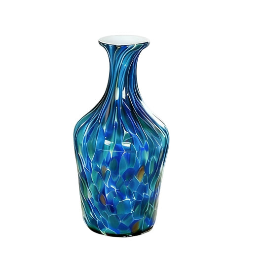 Acever Handblown Art Glass Vase, Blue and Teal Elegant Bottle for Luxury Home Decor (A)