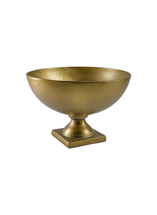 Serene Spaces Living Large Antique Brass Pedestal Bowl - Vintage Wedding Centerpiece and Flower Vase for Dining Table, Entryway Decor, 10" Diameter & 6.75" Tall