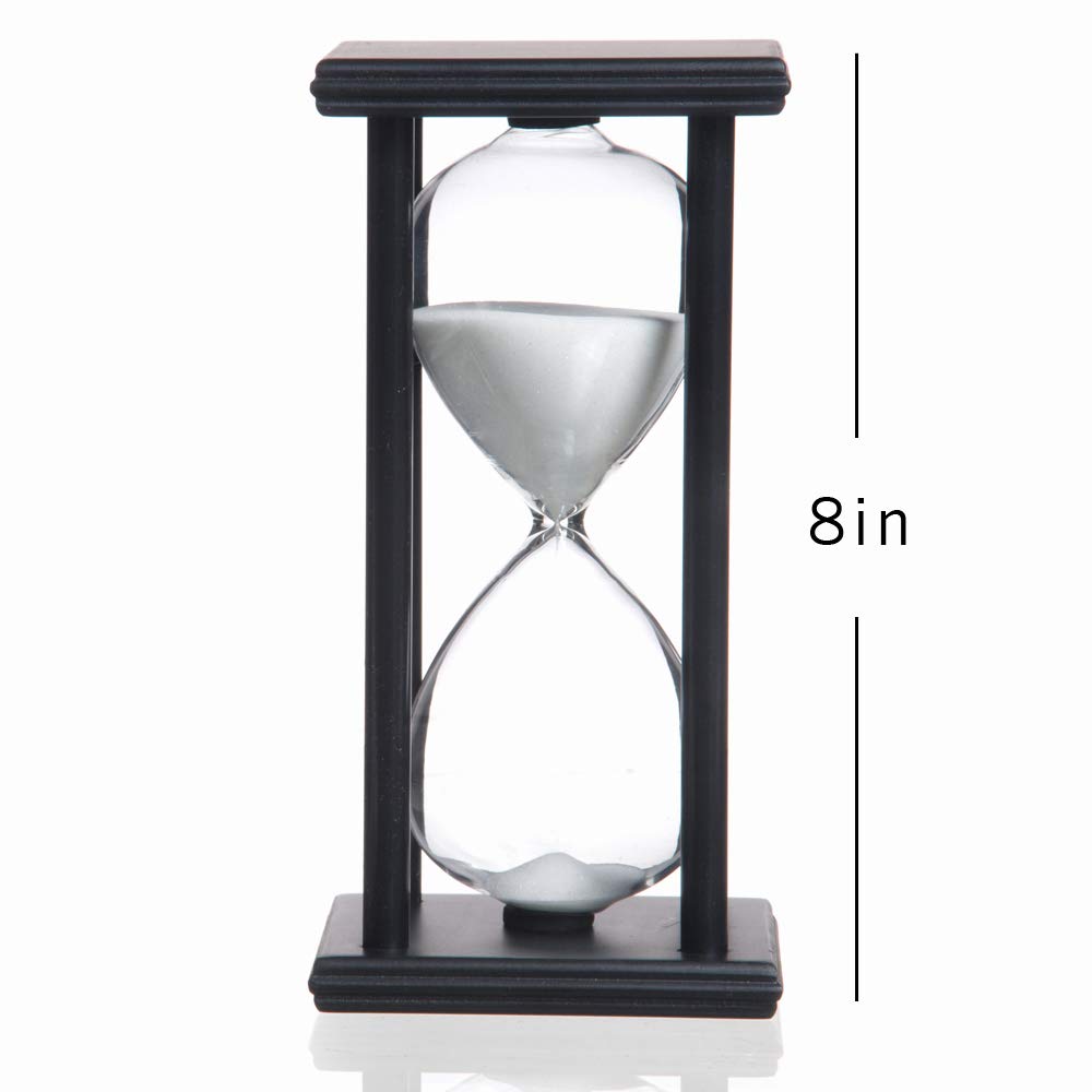 Hourglass 60 Minutes White Sand Timer, Black Wooden Frame Sandglass
