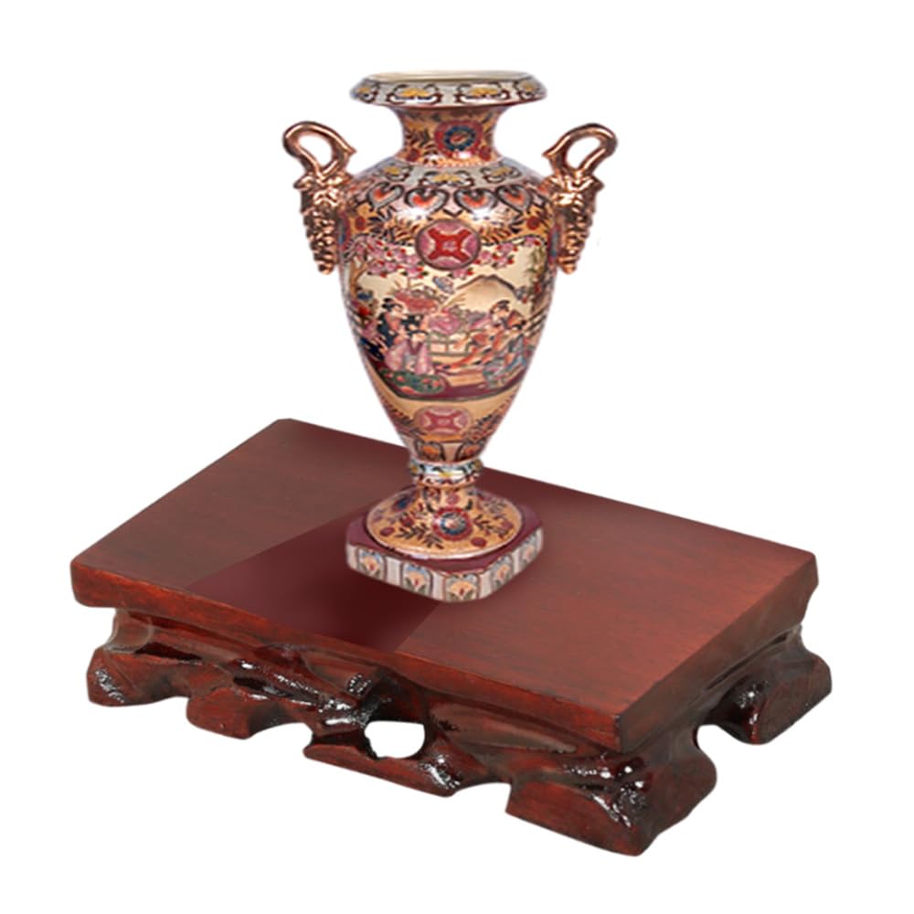 GOLDY&WENDY Sturdy Wooden Pedestal Rosewood Glossy Wood Grain Asian Vase Asian Stone Napoleon Riding Statue Display Stand Base