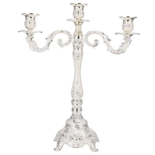 3 Arm Candle Holder Centerpiece, 17 Inch White Tall Vintage Metal Candelabra for Wedding Table Party Farmhouse Mantel Decor, Antique Silver Taper Candle Stand