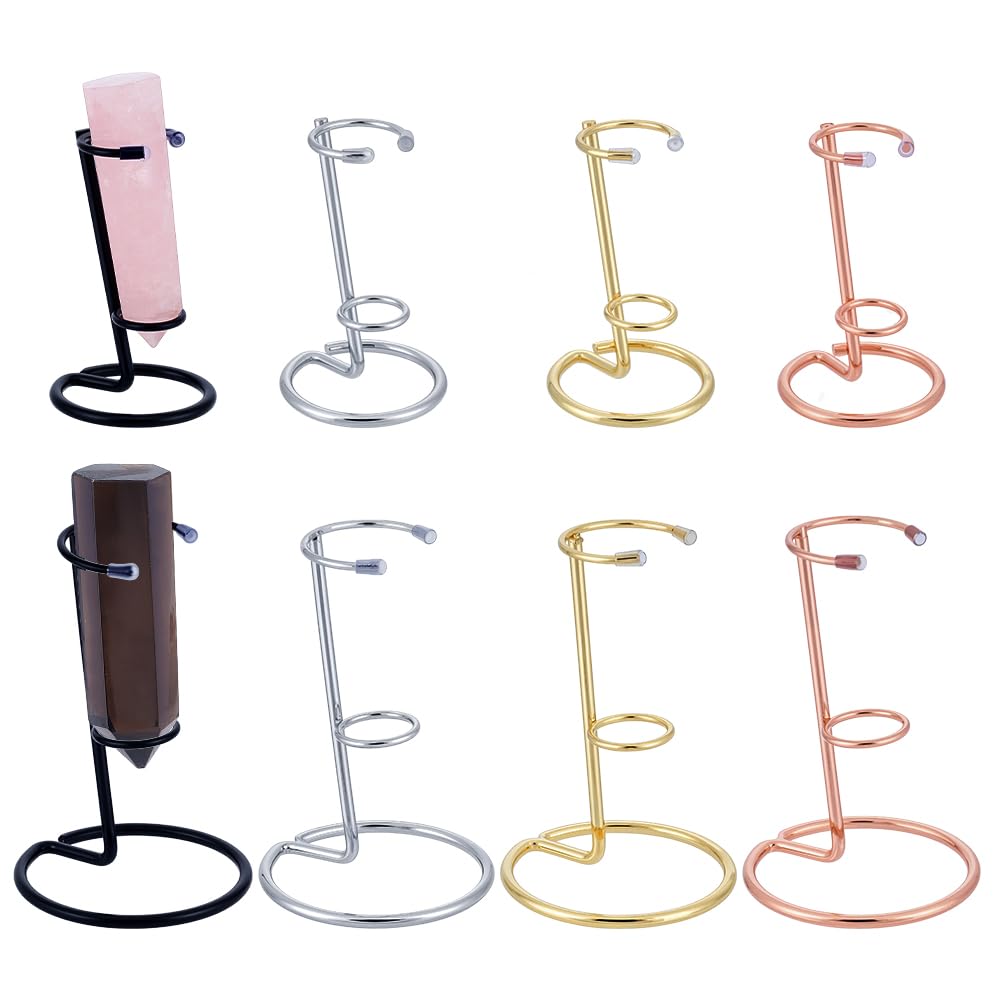 NBEADS 8 Pcs 2 Sizes Crystal Wand Display Stand, Iron Arms Display Stand Display Easel Holder for Small Gemstones Crystal Mineral Agate, 4 Colors