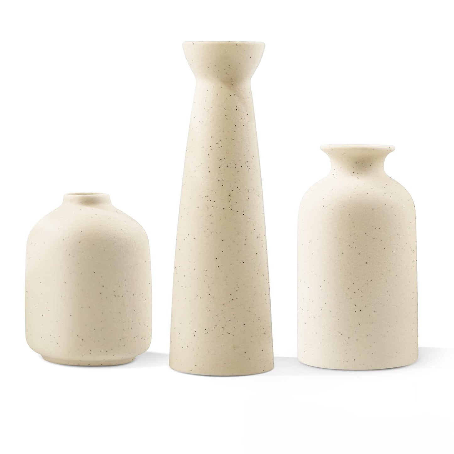 Ceramic Vase,Small Vases for Decor,Set 3 Modern Boho Vases for Flower Pampas,Fit for Living Room Desk Shelf Decor (Beige)