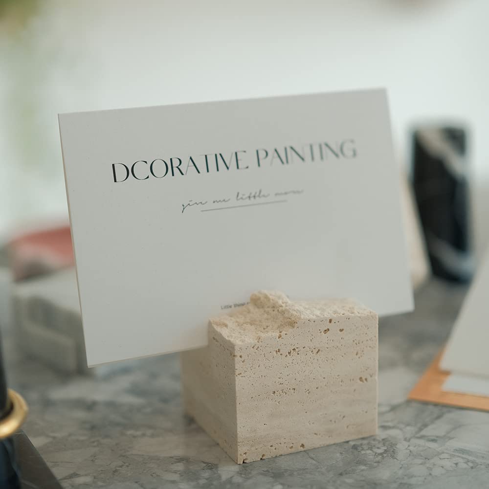 JIMEI Natural Travertine Place Card holder - Handmade Polished Wedding Table Signs, Multi-Use Memo Holder for Escort Cards, Photos & Business Cards (2.36"x2.36"x1.96")
