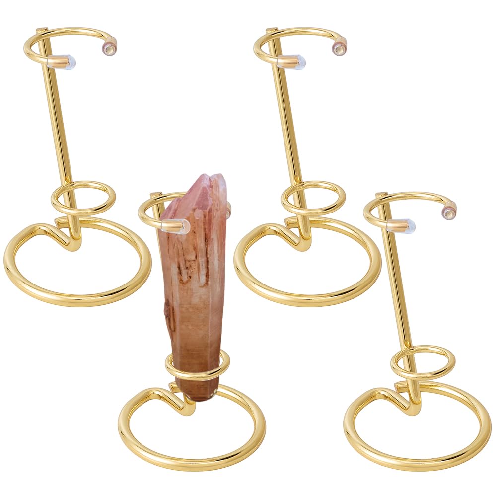 NBEADS 4 Pcs Crystal Wand Display Stand, Rock Display Stands Iron Arms Display Stand Display Easel Holder for Small Gemstones Crystal Mineral Agate, 2.4x3.9inch, Golden