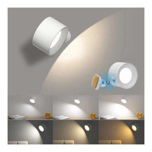 AKSDA LED Reading Light, Rechargeable Battery Operated Wall Sconce with 360-Degree Rotation Magnetic Mounting, Dimmable 3 Color Temps Touch Control Cordless Wall Lights for Bedroom Bedside, 1 Pack